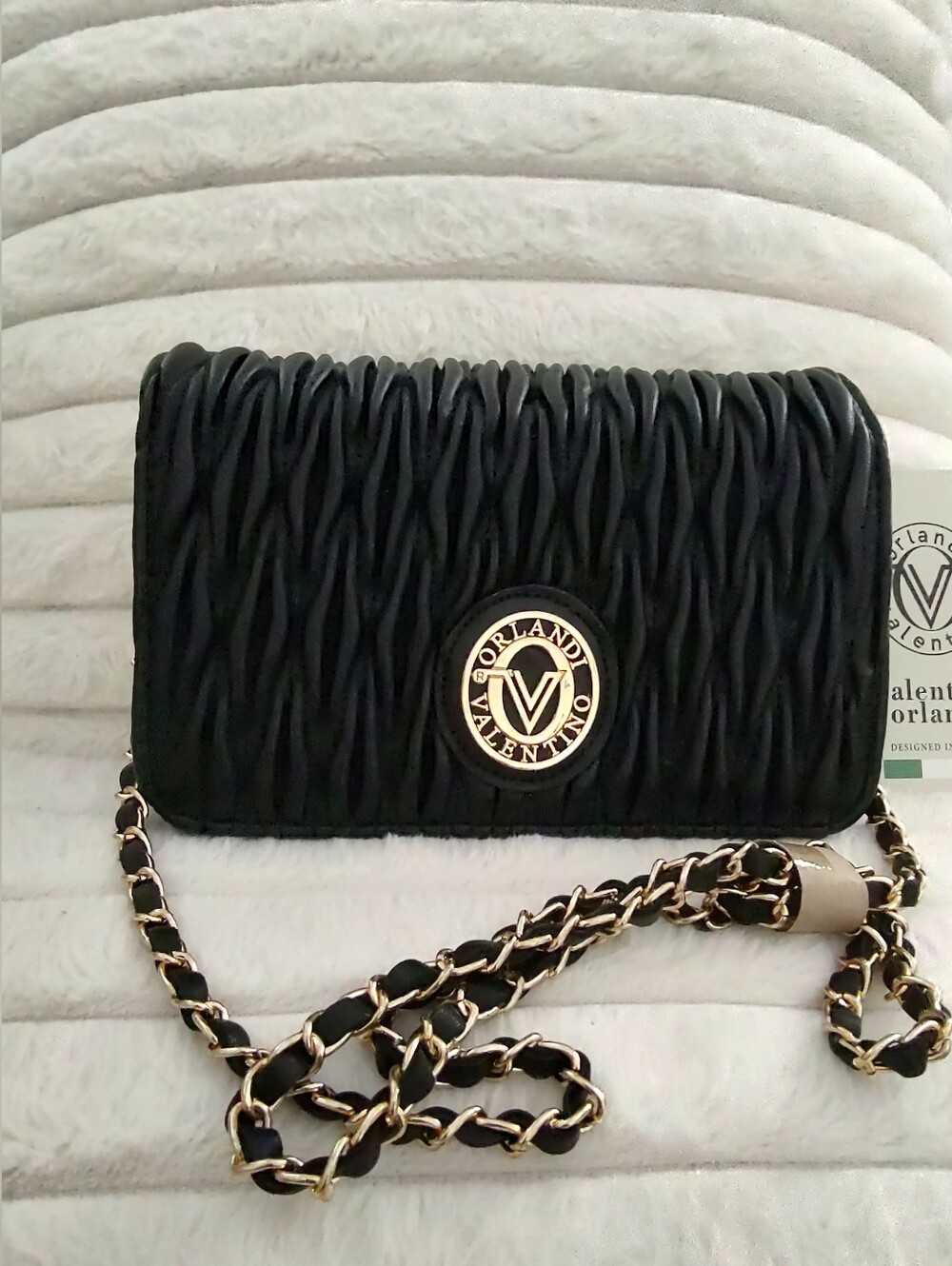 Valentino Orlandi Black Wavy Quilted Crossbody Bag